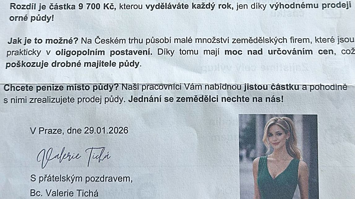 Záplavy letáků s „výhodným“ prodejem půdy. Odborníci ale varují před spekulanty